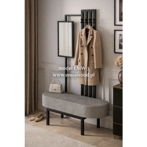 Ławka Do Przedpokoju Z Wieszakiem I Lustrem Metalowa Siedzisko Tapicerowane Stal LMW-3